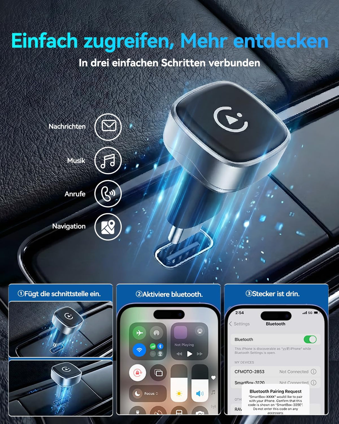 Ultra Mini Wireless CarPlay &amp; Android Auto Adapter 2026, WLAN 6 Bluetooth 5.4, Kabellos CarPlay Adap