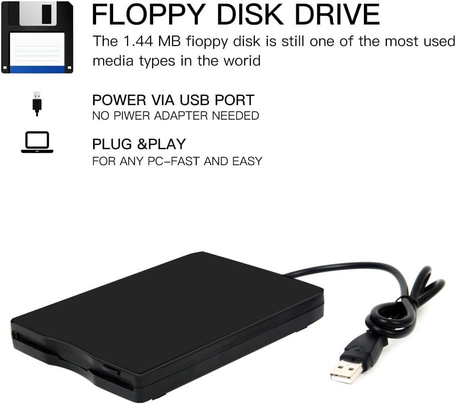 Diskettenlaufwerk, USB, 3,5 Zoll, tragbar, 1,44 MB FDD, für Laptops mit Windows 10/7/8/XP/Vista, Plu