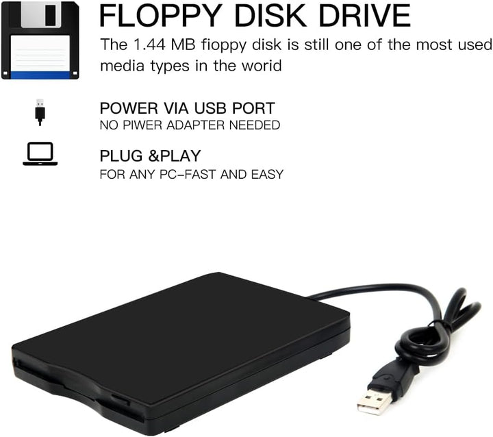 Diskettenlaufwerk, USB, 3,5 Zoll, tragbar, 1,44 MB FDD, für Laptops mit Windows 10/7/8/XP/Vista, Plu