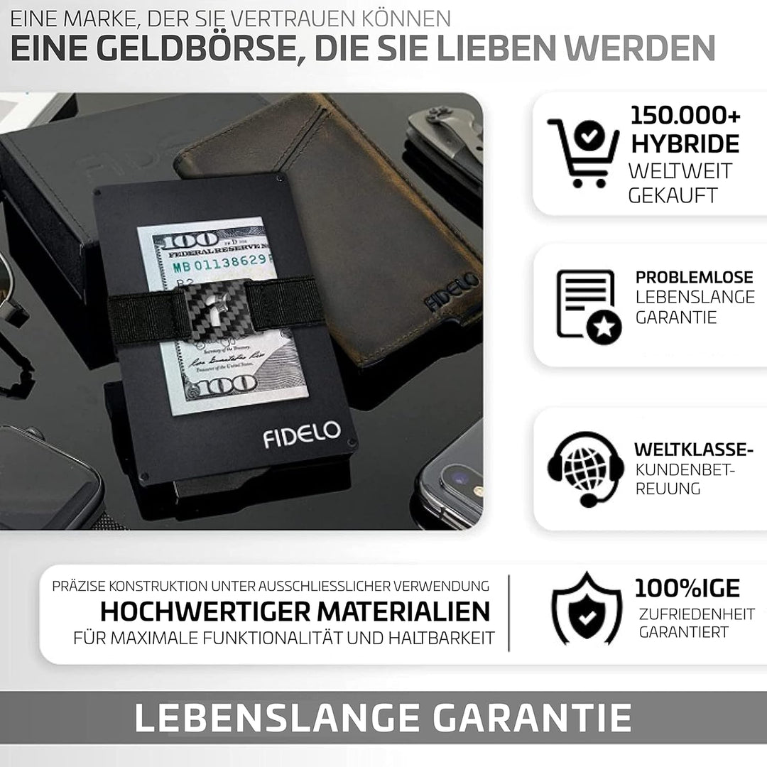Fidelo Karbonfaser-Minimalistische Brieftasche – Schlankes Kreditkartenetui, Geldscheinklammer-Geldb