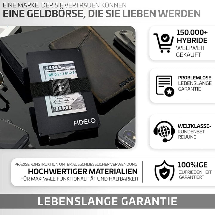 Fidelo Karbonfaser-Minimalistische Brieftasche – Schlankes Kreditkartenetui, Geldscheinklammer-Geldb