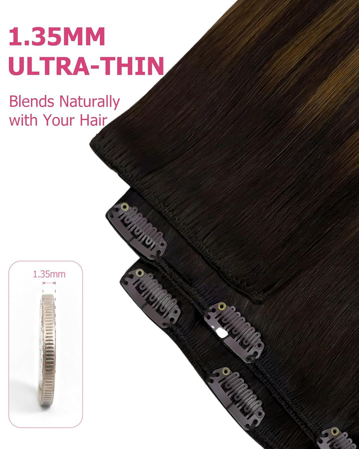 YoungSee 120g Clip in Extensions Echthaar Ombre 35 cm Echthaar Extensions Clip Braun Echthaar Clip i