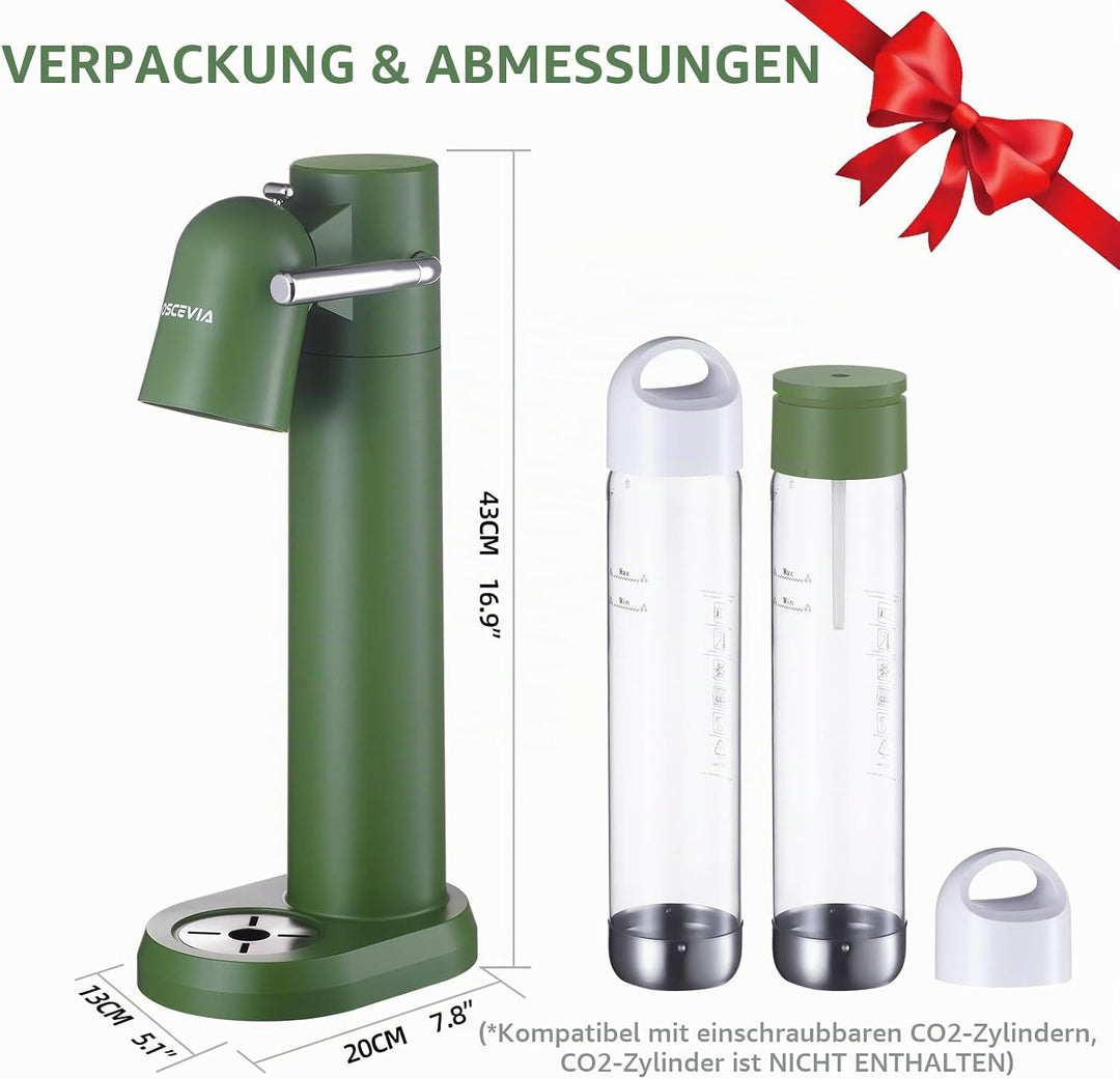 Wassersprudler mit Kunststoffflasche (1L + 1L) – Sprudelautomat für Zuhause, Sprudelwasser Maschine,