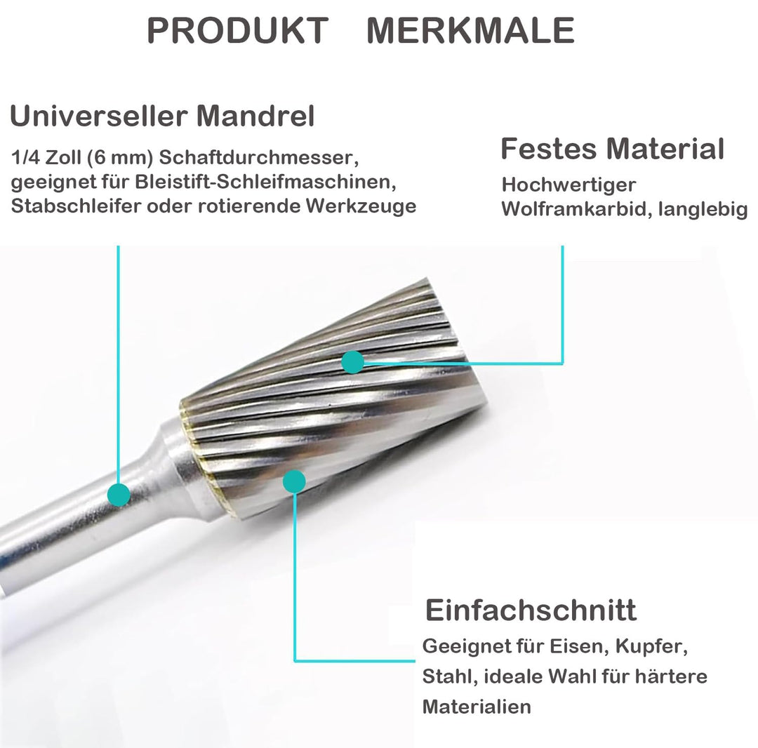 Hartmetall Frässtifte Set,10 Stück Metall Fräser Rotations Bohrer mit 6mm Schaft Hartmetallfräser,Dr