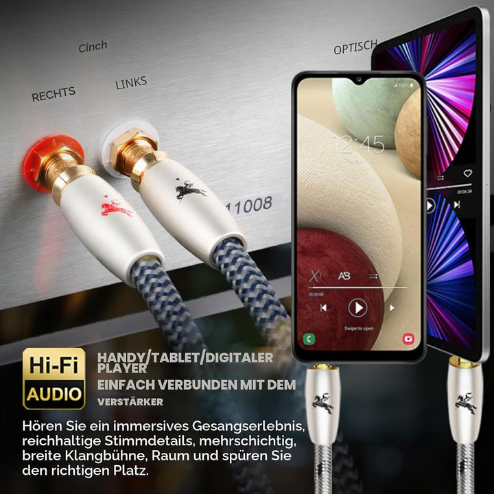 Impeto 3,5mm Klinke auf 2 Cinch Y Kabel Adapter [1,5m] Aux auf 2 RCA kabel Audio Kabel, 6N OFC cinch