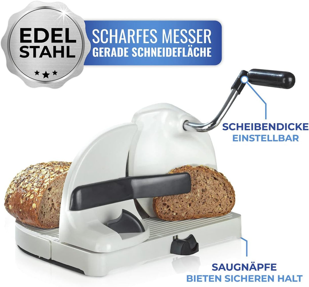 Maximex Brotschneidemaschine, geschnittenes Brot im Handumdrehen, Scheibendicke stufenlos per Hebel