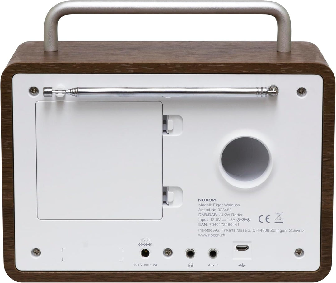 Noxon Eiger - Walnuss - DAB+ und UKW-Radio, Bluetooth, Kopfhöreranschluss, Akkubetrieb möglich, Waln