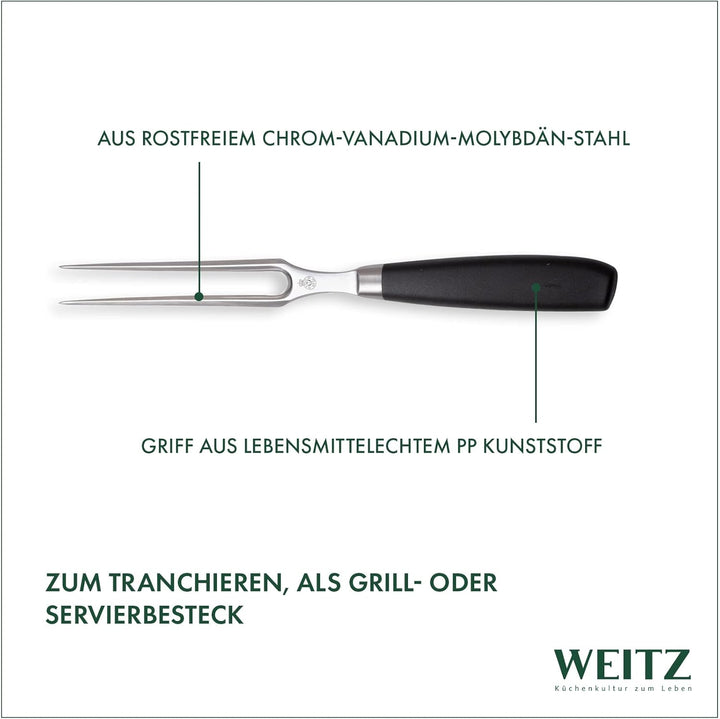 WEITZ Fleischgabel 16cm – Robuste Tranchiergabel aus rostfreiem Edelstahl – Ergonomischer Griff für