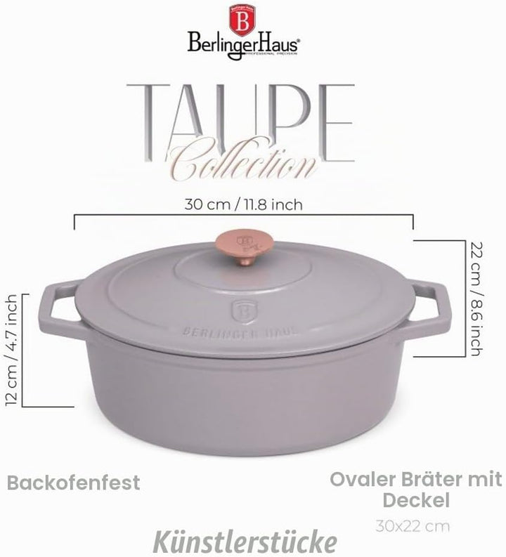Berlinger Haus Gusseisen-Backform mit Deckel 30 cm Taupe Collection BH-6541
