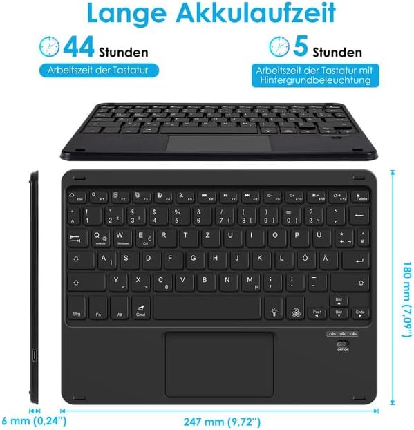 LAMA Kabellose Bluetooth Tastatur mit Touchpad, wiederaufladbare Ultra-dünn Universal Tablet Tastatu