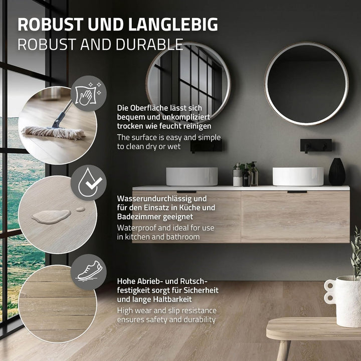 ML-Design Deluxe PVC Bodenbelag, Click Vinyl-Dielen, Vinylboden, 122 cm x 18 cm x 4,2 mm, Dicke 4,2
