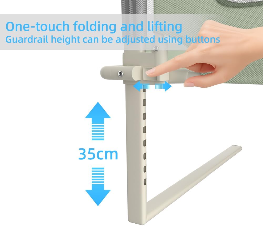 HUOLE Bettschutzgitter mit Verstellbarer Gurte,Rausfallschutz Bett 180° faltbar für Boxspringbett, B