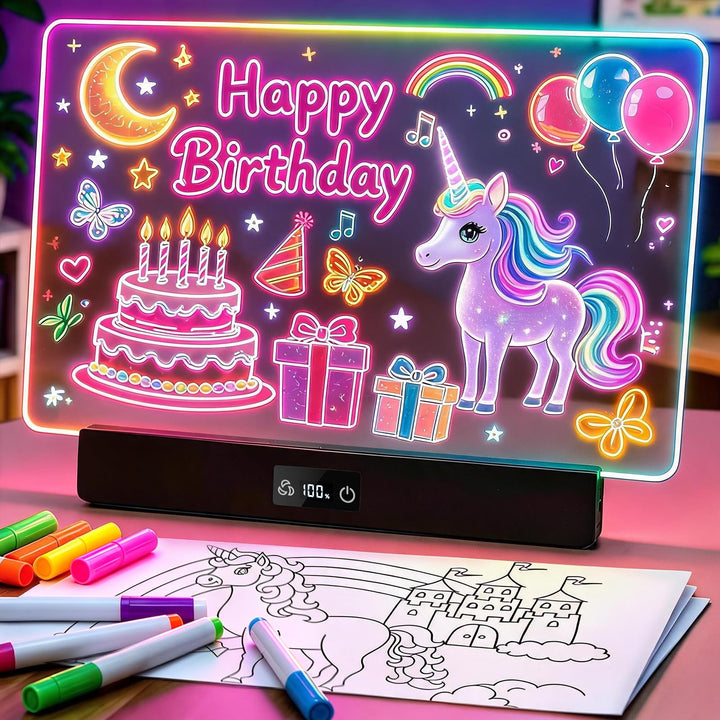 LED Zeichenbrett Kinder wiederaufladbar 8 Farben 11 Modi 15h Akku | 6 Helligkeitsstufen,Ladezeit 2,5
