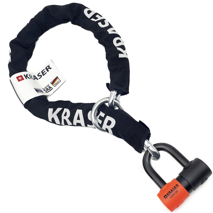 KRASER KR50120L Kettenschloss Schloss Motorrad-Scheibensperre gegen Diebstahl Mini U ø18 + Kette 120