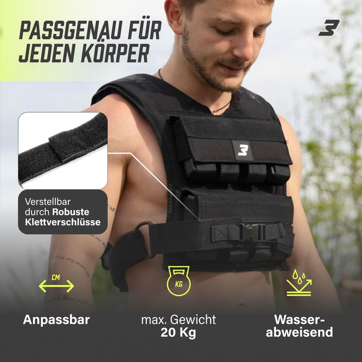 Müller & Blum Premium Gewichtsweste 20 kg oder 10 kg, Verstellbare Trainingsweste mit herausnehmbare