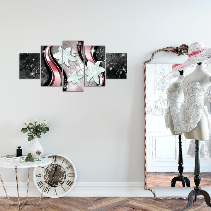 Runa Art Wandbilder Blumen Lilien 5 Teilig Bild auf Vlies Leinwand Deko Wohnzimmer Abstrakt Rosa Sch