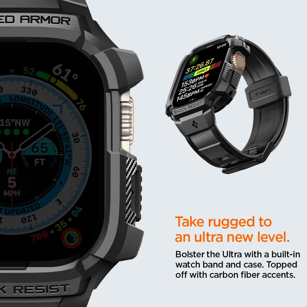 Spigen Rugged Armor Pro Hülle mit Band für Apple Watch Ultra 3/2/1 49mm | TPU-Unibody-Hülle mit Armb