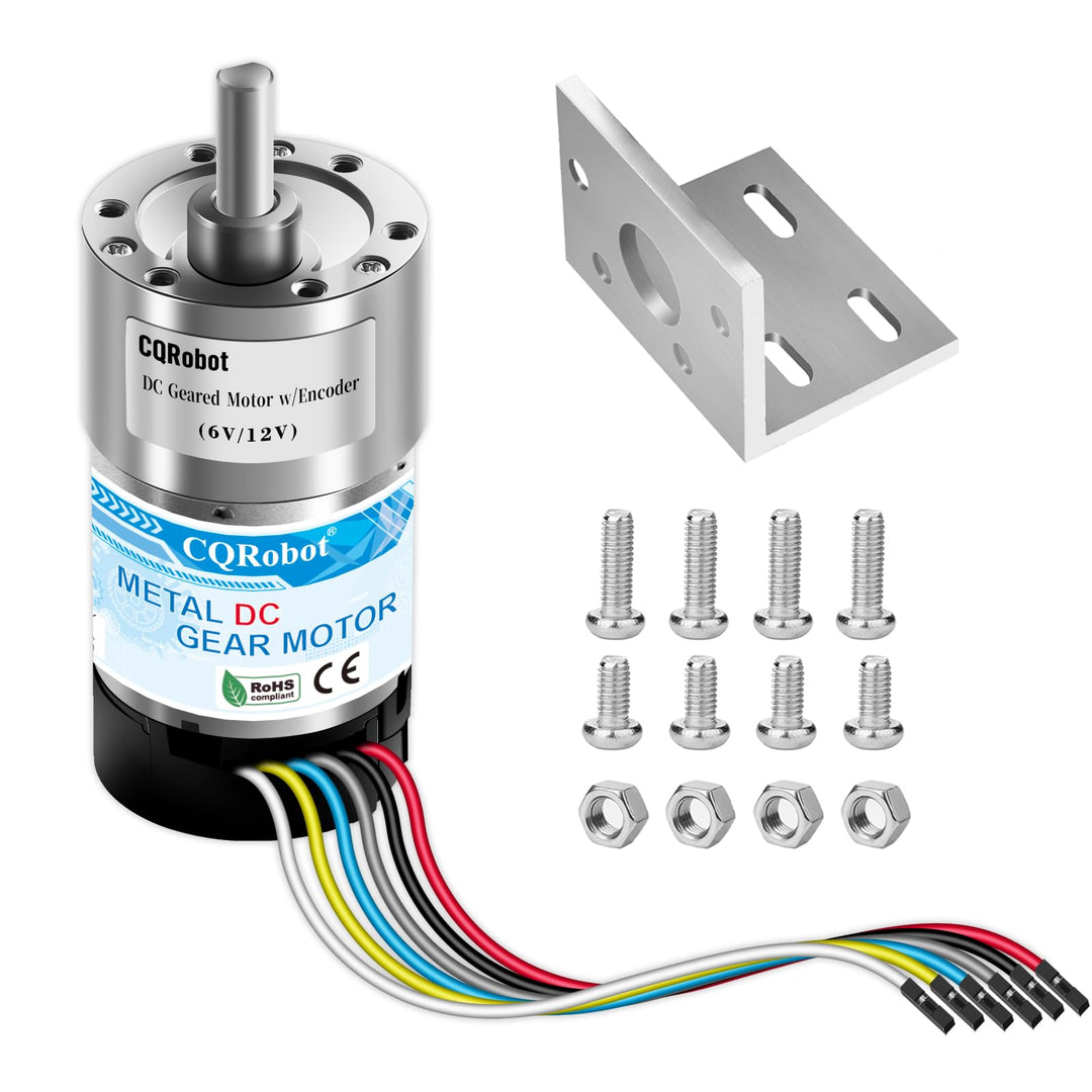 CQRobot 6.25:1 Metal DC Geared-Down Motor 37Dx65L mm 6V/12V with 64 CPR Encoder and Bracket. 6V-7W-8