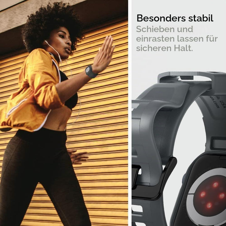 Spigen Rugged Armor Pro Hülle mit Band für Apple Watch 45/44mm | TPU-Unibody-Hülle mit Armband, Carb
