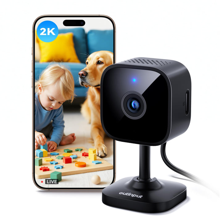 Outinput 2K Plug-in Überwachungskamera Innen, WLAN Indoor Kamera mit Nachtsicht, Hundekamera mit App