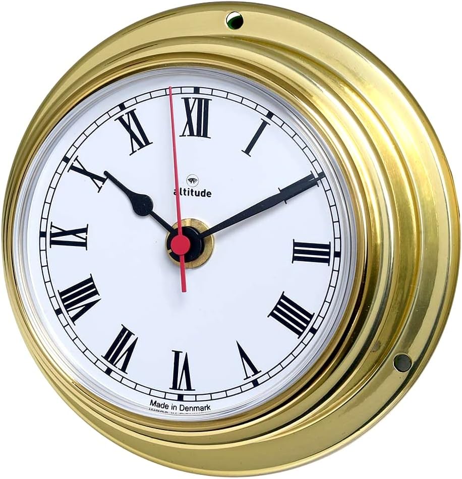 Altitude Delite Wanduhr Messing poliert weisses Zifferblatt römische Ziffern Durchmesser 125 mm
