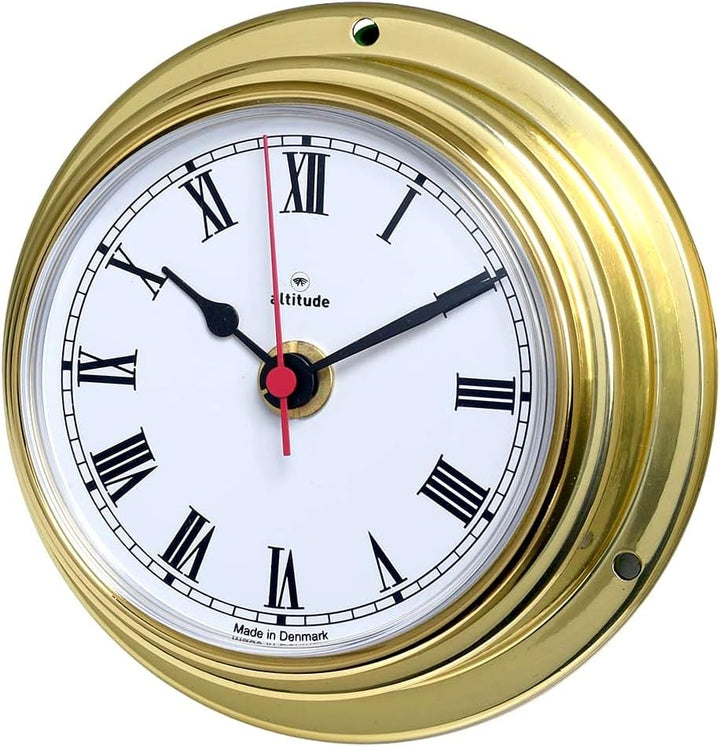 Altitude Delite Wanduhr Messing poliert weisses Zifferblatt römische Ziffern Durchmesser 125 mm