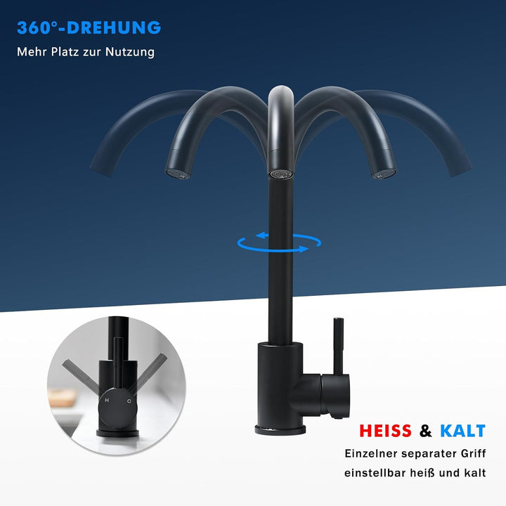 AIMADI Küchenarmatur Einhebelmischer, 360° Drehbarer Wasserhahn Küche aus Edelstahl, Hochwertige Spü