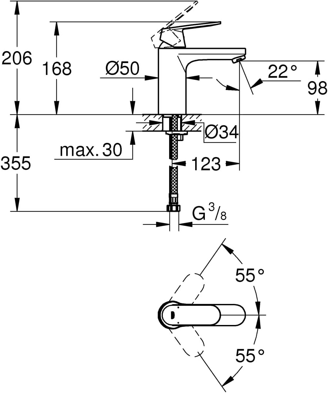 GROHE Cosmopolitan - Einhand-Waschtischarmatur (wassersparend, Einlochmontage, M-Size), chrom, 23327