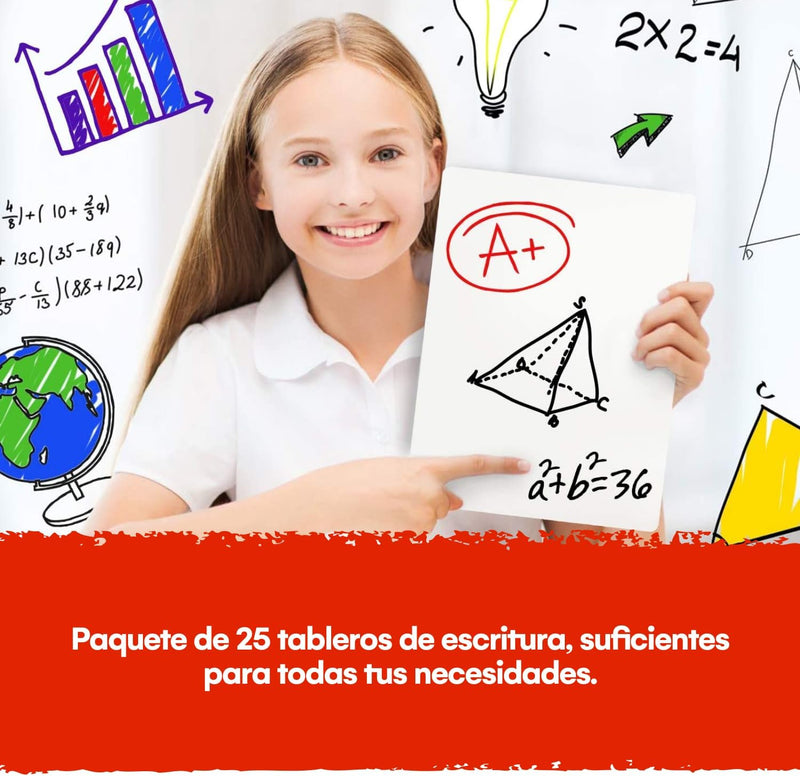 Board Geeks 25 Mini-Whiteboards Set - Doppelseitige Tafeln für Kinder, Lehrer und Schüler - Weissbre