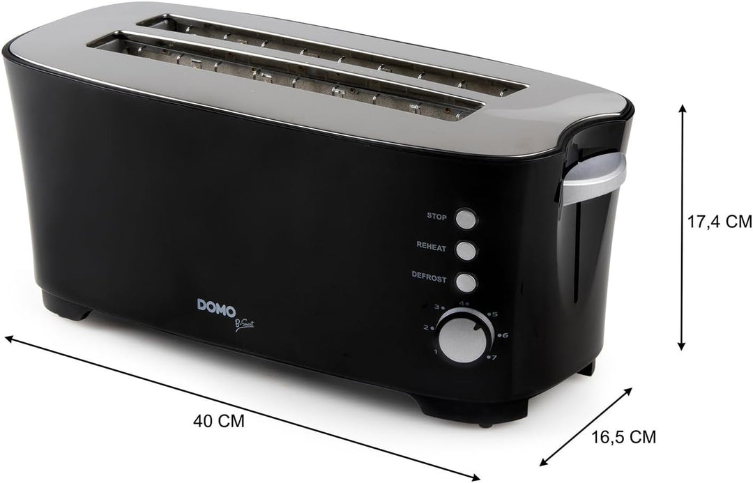 DOMO DO961T Toaster, Edelstahl rostfrei, Schwarz