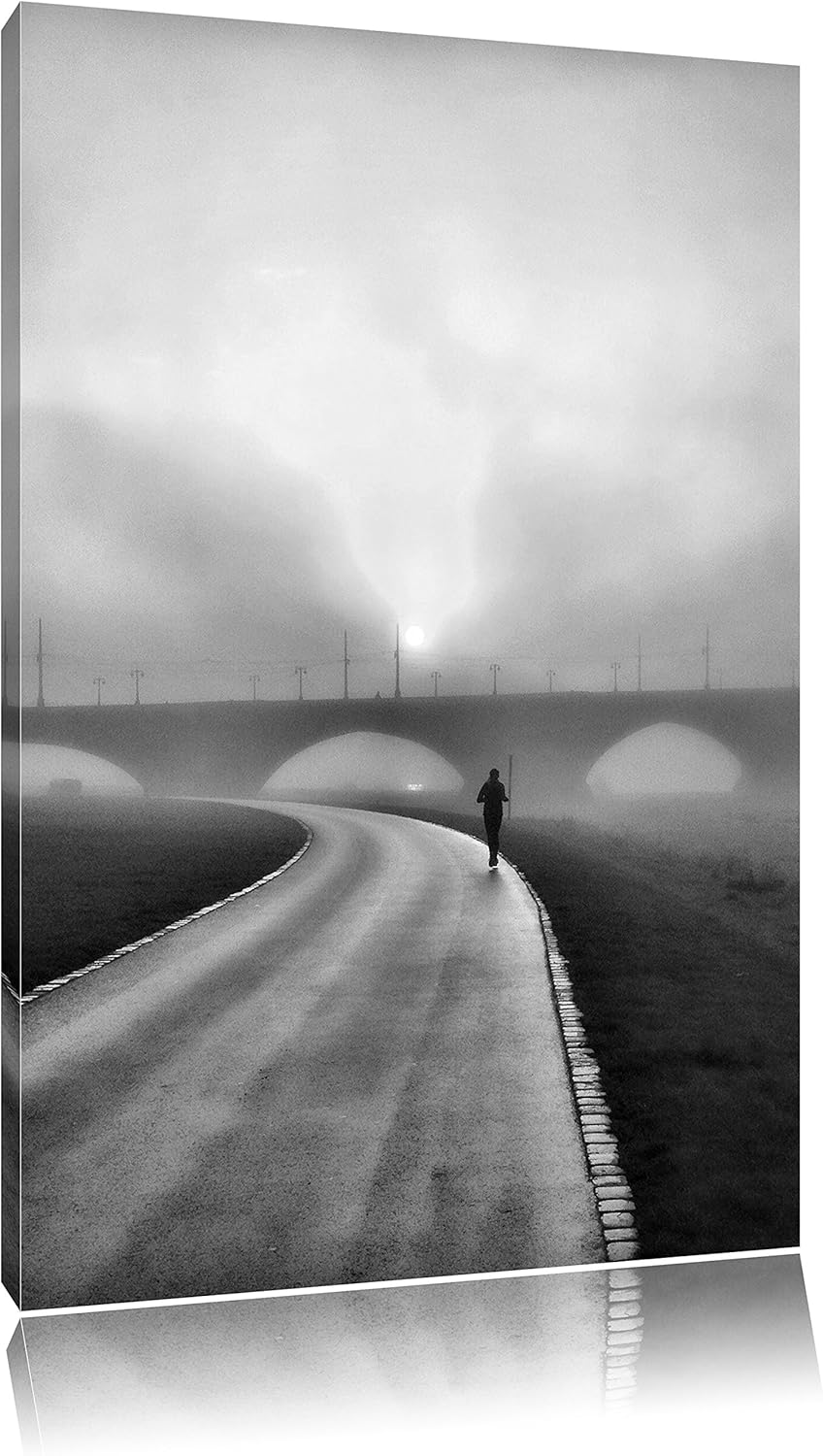 Pixxprint Monocrome, Läufer im Morgengrauen als Leinwandbild/Grösse: 100x70 cm/Wandbild/Kunstdruck/f