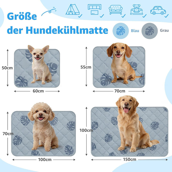 PICK FOR LIFE Kühlmatte Hund 70x55cm Waschbar, Selbstkühlende Eisseide Hundematte für Sommer, Kühlde