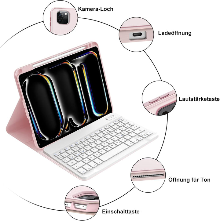 IVEOPPE Hülle mit Tastatur für iPad Pro 11" M5 2025/M4 2024, Deutsches QWERTZ Layout, Magnetisch Abn