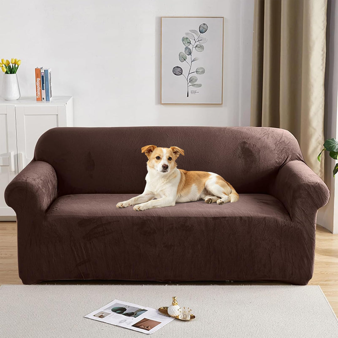 PETCUTE Sofabezüge Elastische 3 Sitzer Sofabezüge Dicke couchbezug Sofa Überwürfe Sofahusse Braun 3
