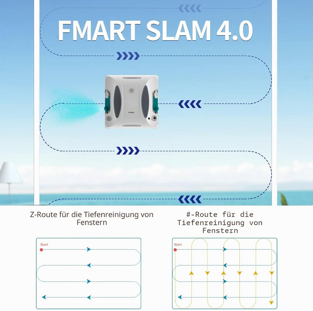 Fmart W6 fensterputzroboter mit sprühfunktion, automatischer fensterroboter, leistungsstarke 3800pa