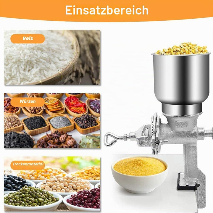 Manuelle Getreidemühle, Verstellbare Klemmmühle aus Edelstahl für Mais, Kaffeebohnen, Weizen, Nuss,