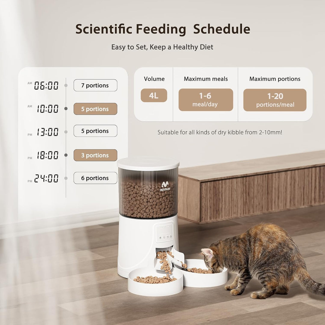 IMIPAW Futterautomat Katze WiFi 2.4G: APP-Steuerung Trockenfutterspender für 2 Kleine Hunde und Katz