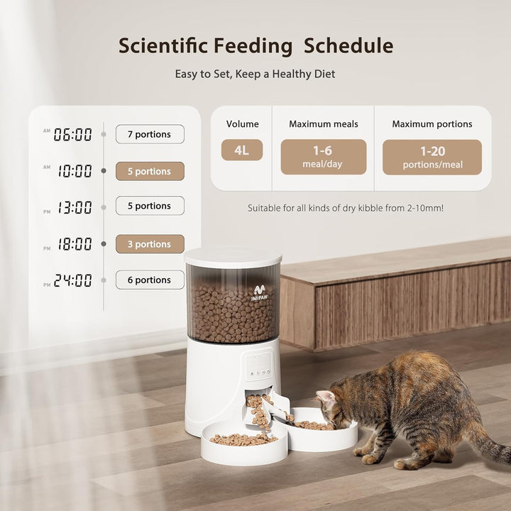 IMIPAW Futterautomat Katze WiFi 2.4G: APP-Steuerung Trockenfutterspender für 2 Kleine Hunde und Katz