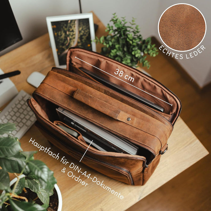 Baur XXL Tasche Echtes Leder | Laptoptasche bis 16 Zoll | Handgefertigte Businesstasche | Aktentasch