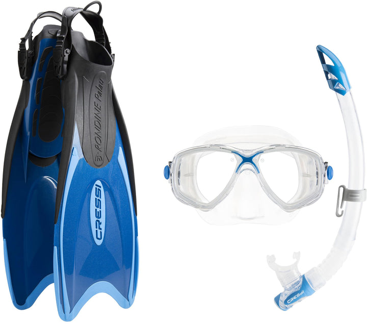 Cressi PALAU Schnorchelset Erwachsene, Made in Italy XS/S - 35/38 Blau/Azurblau, XS/S - 35/38 Blau/A