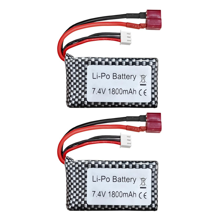 2PCS 7.4V 1800mAh T-Stecker Lithium-Batterie für WLTOYS 144001 12402 12403 12404 12423 12428 A959-B
