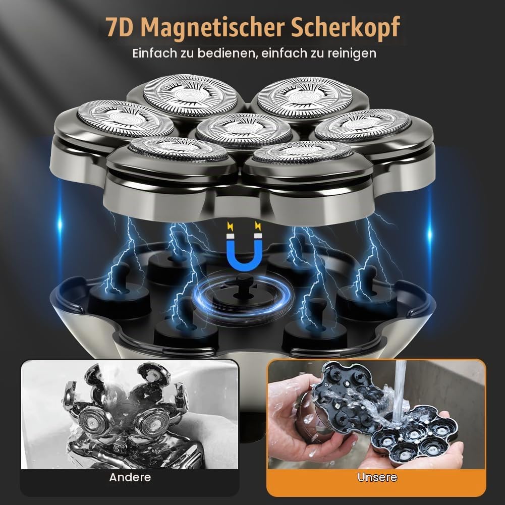 LOPHE Glatzen Rasierer Herren, 5 in 1 Kopfrasierer IPX7 Wasserdichter, Glatze Kopf Rasierer mit 7D M