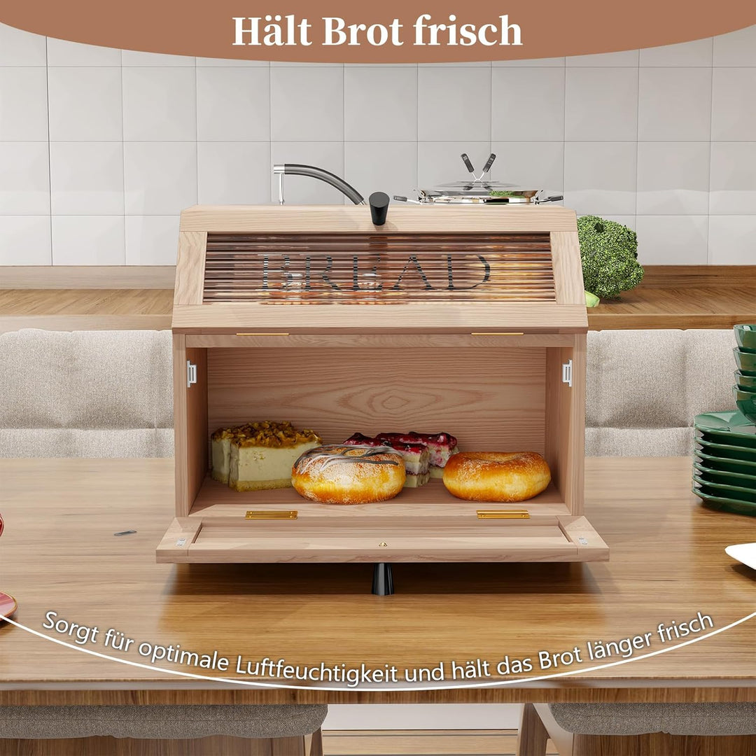 Brotkasten Holz, 2 Etagen Brot Aufbewahrungsbox, Natürlich Brotkasten Gross Mit Transparentem Fenste