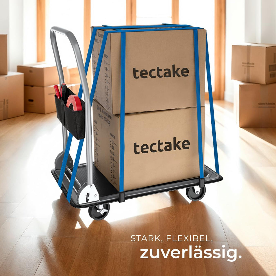 tectake® Plattformwagen 150 kg, Transportwagen klappbar, Transportroller mit Staufach, 2 Blockrollen