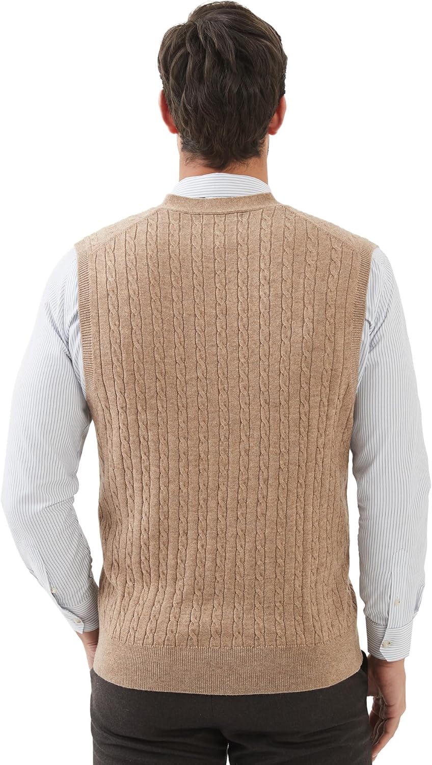 Kallspin Herren Strickweste Ärmellos Cardigan Wollmischung mit Zopfmuster und Knöpfen M Kaffee, M Ka