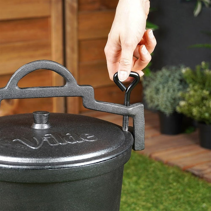 Vilde Gusseiserner Kessel auf Füssen mit Deckel - 8 Liter Hexenkessel Gusseisen Schwarz - Ideal für