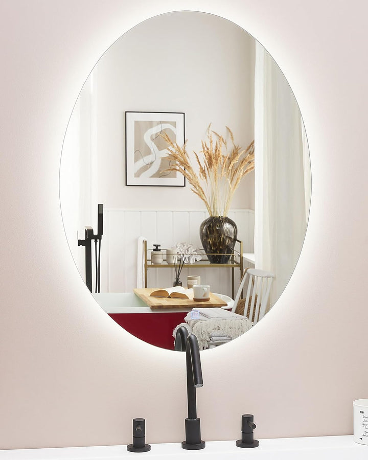 Badspiegel LED-Beleuchtung oval silber 80x60 cm mit Antibeschlagsystem Mazille