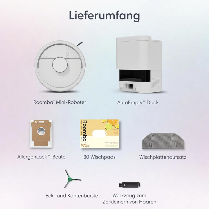 iRobot Roomba® Mini Saug- & Wischroboter + AutoEmpty™ Dock, Weiss, Weiss