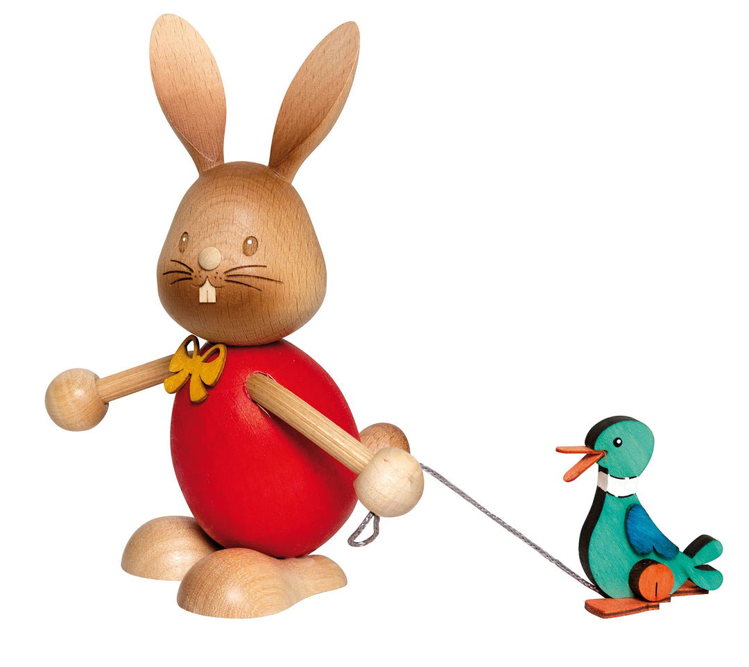 Drechslerei Kuhnert - Osterdekoration / Osterhase - Stupsi Hase mit Ente - 12cm - aus Holz - Made in