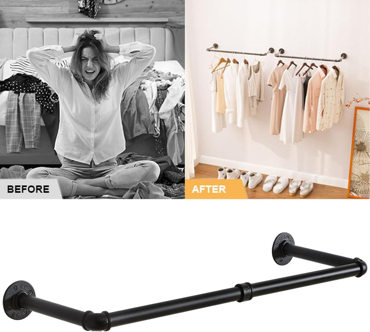 IBUYKE 94cm Kleiderstange Wandmontage 2er Set, Metall Industrial Garderobenstange Wandmontage mit 50